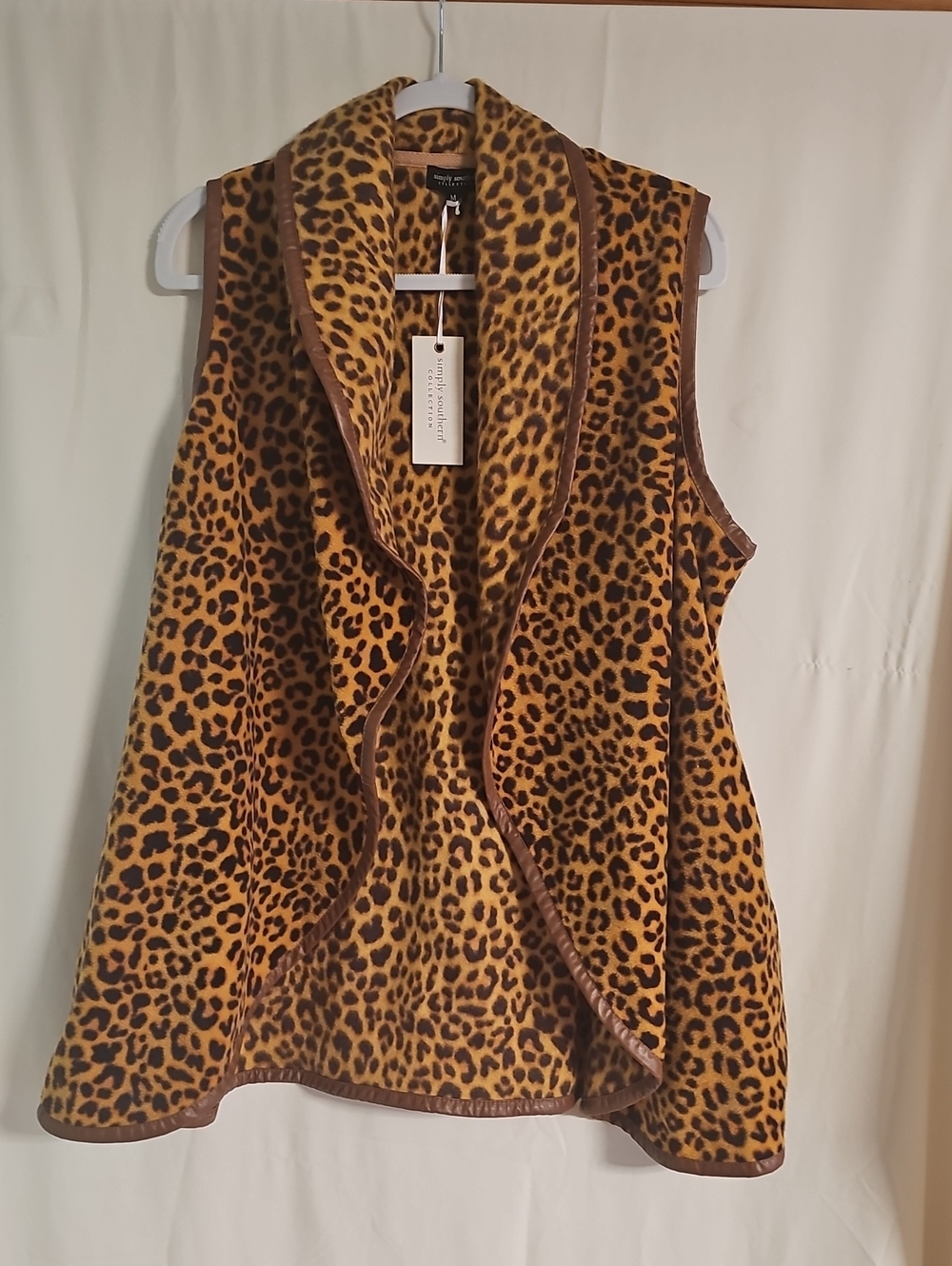 Simply Southern Leopard Print Open Front Vest - Brown/Gold